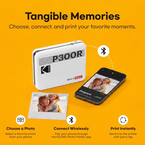 Image of KODAK Mini 3 Retro 3x3 Portable Photo Printer, 38 Sheets Gift Bundle, White