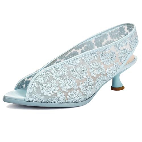 Gicoiz Bride Wedding Low Kitten Heel Peep Toe Slingback Pumps