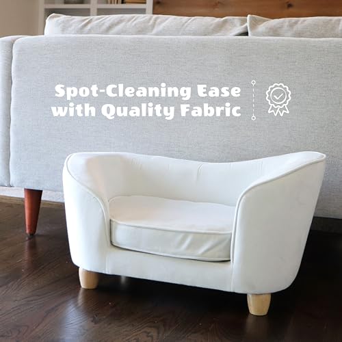 Critter Sitters 28-In. Faux-Velvet White Oval Dog Bed for Small Dogs and Cats, Modern and Comfortable Pet Sofa, Easy to Clean - Image 3