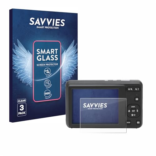 Savvies 3 Stück Panzer Schutz Glas für Kodak Pixpro FZ55 9H Schutzfolie, Glas-Folie, Klar, Blasenfrei, Anti-Fingerabdruck, Stoßfest, Bildschirmschutz
