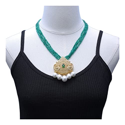 Agates vertes rondes à facettes bijoux collier 3 brins pendentif perle