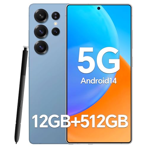 Unlocked Cell Phone C25 Ultra 5G,12+512GB Memory Android Phone, 6800mAh Battery,108MP+48MP Camera, Android 14 Smartphone, 6.9“ HD Screen, Build in Pen, Dual SIM/Face ID/Fingerprint Lock/GPS/(Blue)