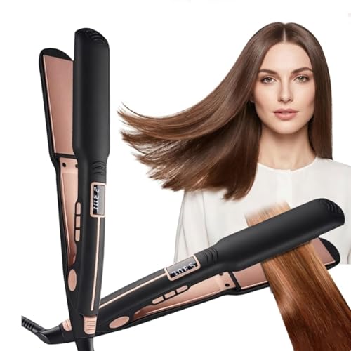 Piastra per Capelli a Ioni di Titanio con Display LCD, Riscaldamento Rapido in 10 Secondi, Temperatura Regolabile 100-230°C, Piastra Professionale per Capelli Lisci e Ricci, Spegnimento Automatico, An