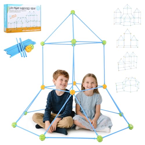 140 Kit de construcción de fuerte para niños, rompecabezas de bricolaje, casa de juguete, construye tu cabaña, bricolaje, construcción de castillos, túneles regalo para niños niña edad 5+, interior y