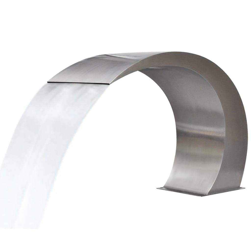 IKAYAA Fuente Cascada de Acero Inoxidable para Piscina, Fuente Jardin SPA, Fuentes de Piscina o Jardín de Plata, Diseño Curvo, Tamaño de 45x30x60 cm