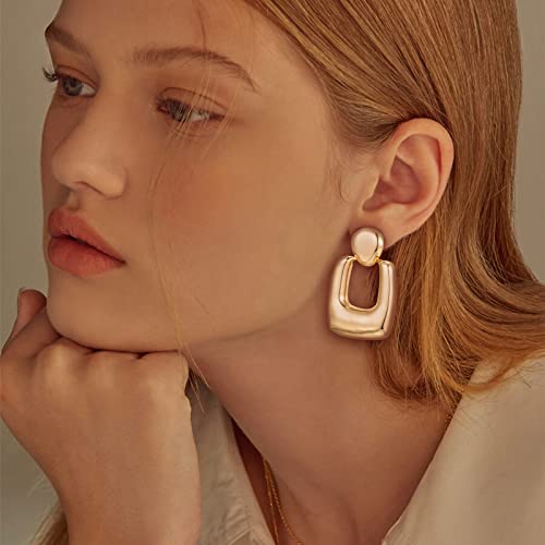Polished Chunky Gold Dangle Clip-on Earrings for Women Geometric Hoop Clip Earrings for Birthday Jewelry2