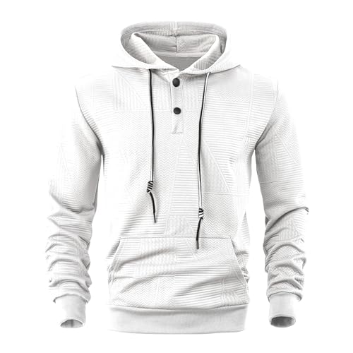 Mens Texture Hoodies Pullover Velvet Jacquard Hooded Sweatshirt Causal Button Drawstring Hoodie with Kangaroo Pocket