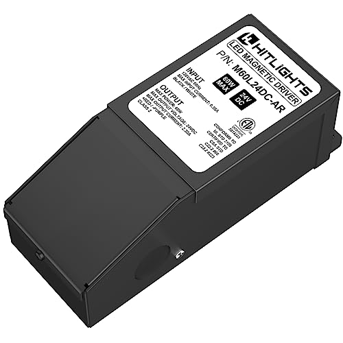 HitLights Dimmable LED Driver Transformer 24V 60W, Magnetic Power Supply 120VAC to 24VDC, Compatible with Lutron and Leviton Dimmers, for LED Strip Lights, Kitchen, Cabinet, Class 2, ETL Listed