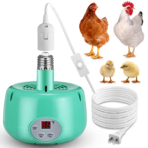 1 Pack Chicken Coop Heat Lamp, 200W Reptile Heating Lamp E26 Bulb Light, Heating Emitter Brooder Coop Heater for Amphibian Pet Poultry Dog House, 82-95 Degrees Fahrenheit Digital Thermostat