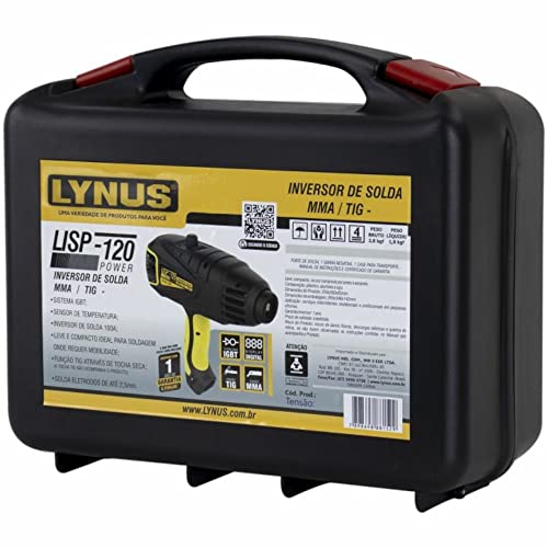 Inversora de solda 120A tipo pistola para eletrodo e TIG - LISP-120 Power - Lynus (220V)