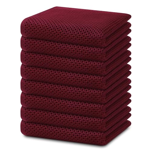 Image of Homaxy 100% Cotton Waffle Weave Kitchen Dish Towels, Ultra Soft Absorbent Quick Drying Cleaning Towel, 13 x 28 Inches, 8-Pack, Burgundy