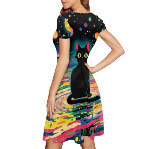 Image of AFPANQZ Womens Casual Summer Lightweight Vintage Dress Short Sleeve Midi Dress Knee-Long Luxury Formal Dress