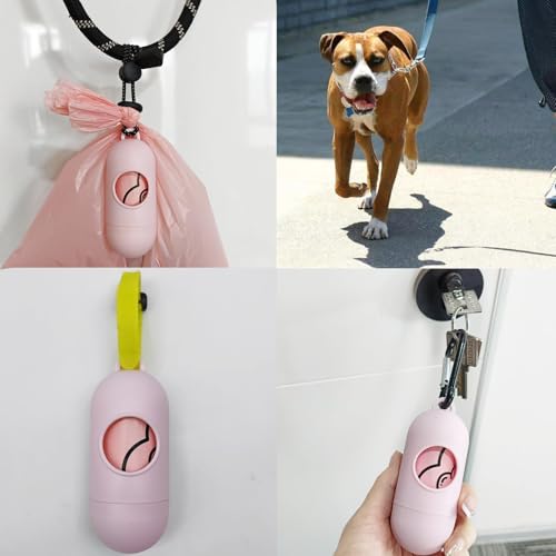 Image of PetGone 2-Pack Leak-Proof Dog Waste Bags Dispenser with Leash Clip Key Ring - Pink, 2 Holders with 30 Bags Each