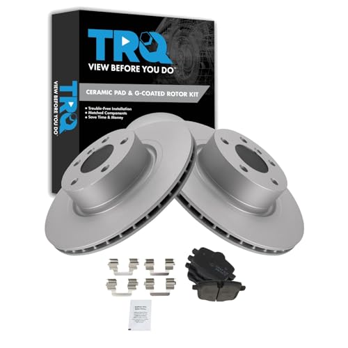 Image of TRQ Rear Brake Pad and Rotor Set Ceramic Coated Rotors Compatible with 2012 BMW X3 From 11 /01 /11 Production Date 2015 X4