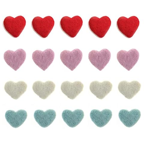 3cm 30mm Heart Shape Felt Wool Beads Balls Pom Pom Handmade DIY for Craft Dream Catcher Baby Mobile Pompom Home Decor Nursery Party Props (Red+Beige+Pink+Mint 20pcs) Cover