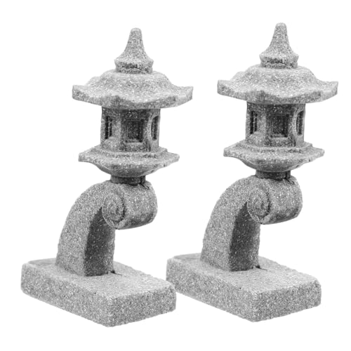GANAZONO 2pcs Miniature Japanese Stone Lanterns for Micro Landscape Garden and Patio Bonsai Decoration Pavilion Statue Ornaments for Aquarium Terrarium and Indoor Use