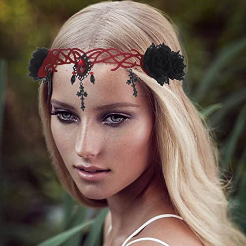 Catery Gothic Floral Headpiece Halloween Headbands Vampire Cosplay Cross Headdress Hair Clip Masquerade Cosplay Headbands For Women And Girls #TOP4