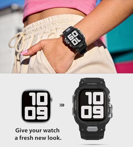 Image of ULTIMAL Rugged Band Compatible with Apple Watch Band 41mm 40mm SE3 SE2 SE Series 9 /8 /7 /6 /5 /4 with Case, Military-Grade Shockproof Strap for iWatch with Bumper Case Cover Men Women(Black)