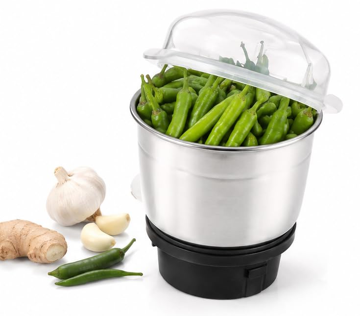 Image of Mixer Jar for Wet & Dry Grinding | Stainless Steel Jar with Transparent Dome Lid | Multipurpose Kitchen Grinding Jar