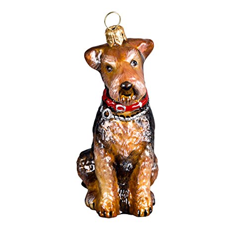 Pinnacle Systems Welsh Terrier sentado perro polaco adorno de Navidad de cristal soplado