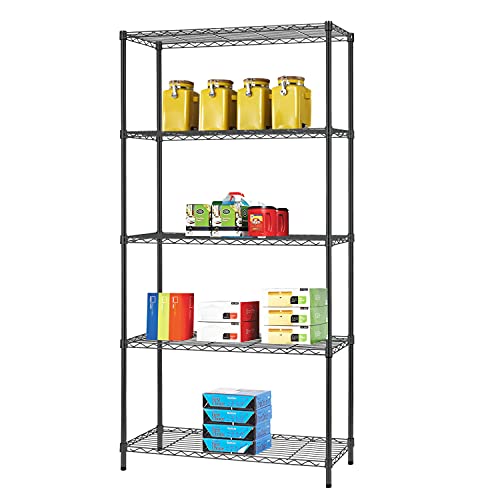 5 Tier Adjustable Wire Shelving Unit,Commercial Metal Shelf with Strong Steel for Restaurant Garage Pantry Kitchen Garage,Black 5 Tier Adjustable Wire Shelving Unit,Commercial Metal Shelf with Strong Steel for Restaurant Garage Pantry Kitchen Garage,Black