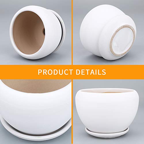 Brajttt Ceramic Flower Pots,3 Pack White Round Ceramic Planters For Succulent Herbs Cactus, S/M/L Sized Flowerpots With Saucers For Indoor & Outdoor #TOP2