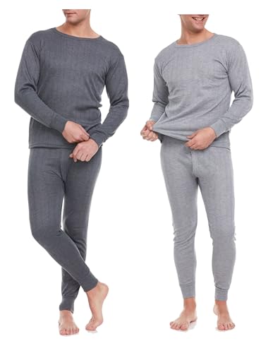 Men Thermal Winter Underwear Long John 100% Cotton Fleece, 2-Pack
