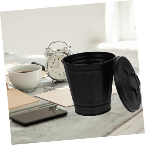 Bote de basura de escritorio negro mini con tapa de hierro 2pcs miniatura 4