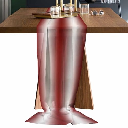 Red White Ombre Chiffon Gauze Table Runner 27 x 120