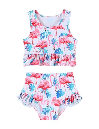 Baby Girls Summer Swimsuit Infant Sleeveless Flamingos Print Swimwear Two-Piece Bathing Suit Beach Bikini Flamingos 2-3Y
