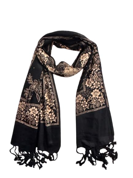 Women’s Traditional Floral Print Satin Scarf | Soft & Lightweight Ethnic Stole with Tassels | Premium Daily & Festive Wrap-image-48