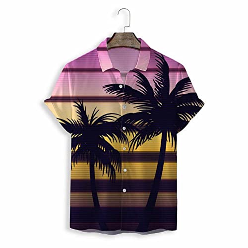 Chemise hawaïenne homme à manches courtes imprimé tropical et cocotier d'été