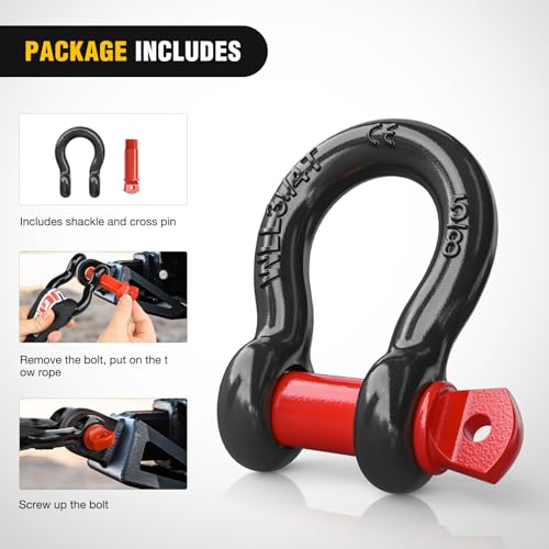 Image of Nilight 2 Pack Small Shackles 5 /8 inch D-Ring Shackle 3.25 Ton (7165 Lbs) Capacity Heavy Duty Off Road Recovery Shackle Kit for Cars and Other Applications for Tie Downs, Black Red