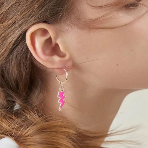 Image of Smiley Face Earrings Huggie Hoop Y2K Preppy Happy Lightning Bolt Heart Star Small Dangle Colorful Gold White Red Pink Yellow Blue Jewelry