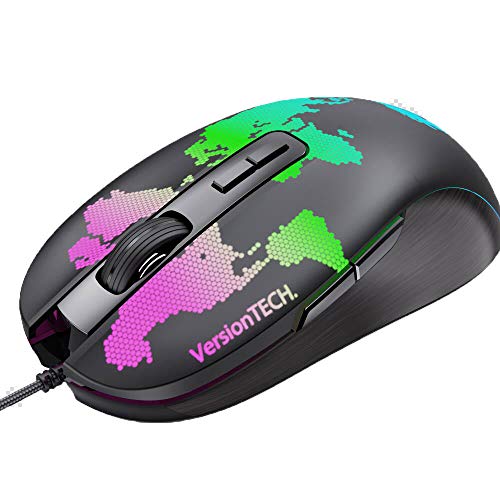 VersionTECH. Computer Wired RGB Gaming Mouse, Laptop USB PC Ergonomic Optical Light up Mice with 7 Colors LED Backlight & UV Coating Surface,6400 DPI, Side Buttons for Mac Win Games & Work Black