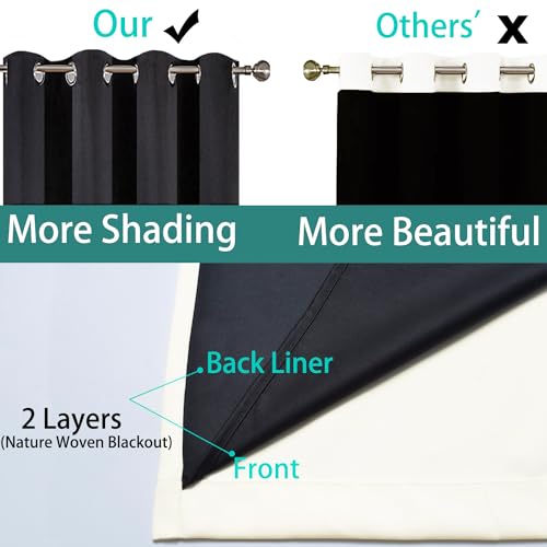 Image of Yakamok Cream 100% Blackout Curtains 90 Inches Long for Bedroom 52 inch Wide | Blackout Curtain Panels for Bedroom, 2 Thick Layers Grommet Top Thermal Insulated Drapes with Black Liner for Living Room
