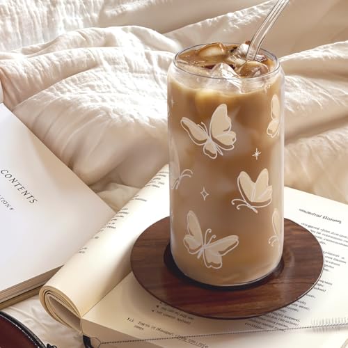 SANDJEST-Butterfly-Glass-Bottle-Iced-Coffee-Aesthetic-Glass-Can-Cup-Gifts-for-Christmas-Birthday-Gift-for-Women-Girls-16oz SANDJEST Butterfly Glass Bottle Iced Coffee Aesthetic Glass Can Cup Gifts for Christmas Birthday Gift for Women Girls 16oz