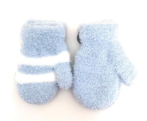 Cozy Winter Mittens with Striped Design, Soft Fuzzy Material, Available in Blue, Black, Red
