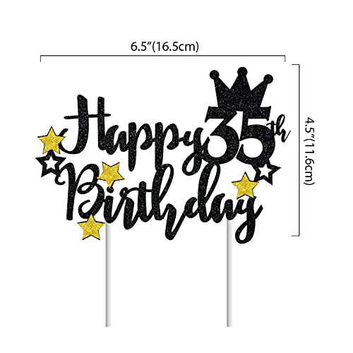 Happy 35Th Birthday Cake Topper, Black Glitter Star 35 & Fabulous Birthday Cake Pick For 35Th Birthday Anniversary Party Cheers To 35 Cake Decorations Supplies #TOP1