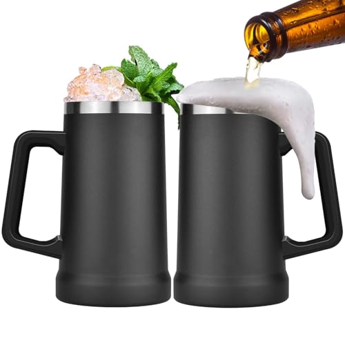 Tazas, Outdoors JASUVII 2Pz Taza de Cerveza, 24oz Stainless Steel Beer Mug, Vasos Térmicos para Agua y Bebidas, Jarra de cerveza de acero inoxidable, Tazas para Café, Tarro...