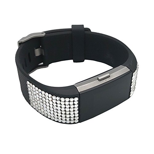 EPYSN Bling Bands Compatible for Fitbit Charge 2,Replacement Band with Silver Rhinestone Jewelry Bracelet Design Dressy Accessories for Women