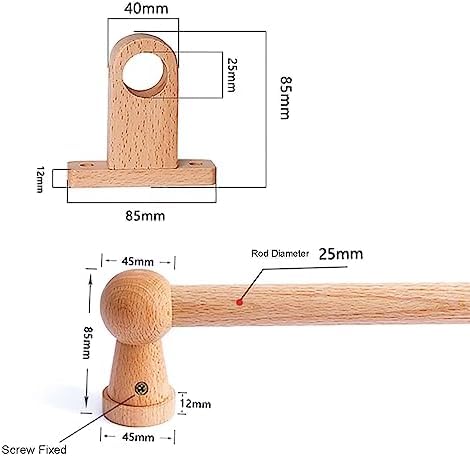 Robusto bastone per tende in legno massello nordico con staffe e anelli, diametro 2,5 cm, perfetto per soggiorno, camera da letto, cucina e decorazione domestica fai da te