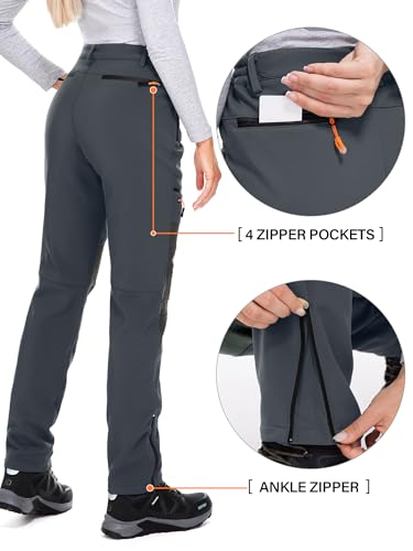 mosingle Waterproof Hiking Trousers Womens, Snow Ski Fleece Lined Walking Outdoor Fishing Insulated Soft Shell Winter Warm Pants #6081-Grey-16 - Image 2