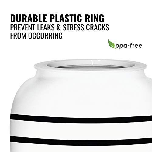 Image of Geo Sports Bottles Geo Sports Porcelain Ceramic Crock Water Dispenser, Stainless Steel Faucet, Valve and Lid Included. Fits 3 to 5 Gallon Jugs. BPA Free (Black Stripe)