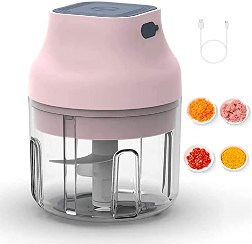 NILKANTH® - Electric Garlic Chopper, Wireless Portable Food Chopper USB Charging Port, 250ml Waterproof Food Processor, Rechargeable Mini Garlic Grinder for Chili Onion Vegetable Nuts Meat (Pink)