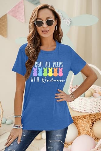Image of LAZYCHILD Women Easter Teacher Shirts: Funny Treat All with Kindness T-Shirt Bunny Rabbit Tee Tops