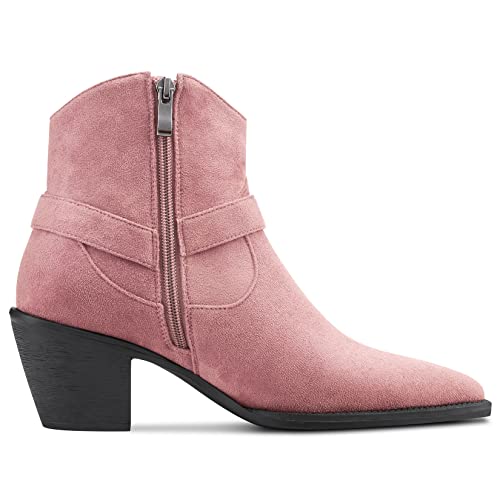 Aachcol Women Ankle Boots Short Bootie Square Toe Low Kitten Chunky Block Heel Western Cowboy Cowgirl Suede Zipper Dress Shoes 2.5 Inch3