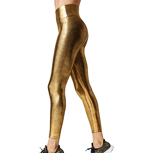 Mallas brillantes de tiro alto pantalones de yoga leggings metalizados mujer