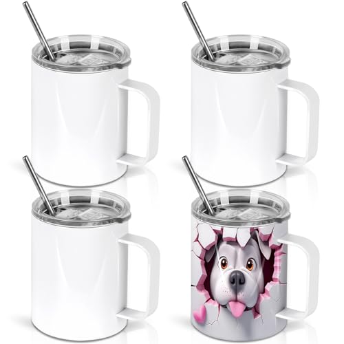 El Mejor Listado de Venta de tazas para cafe mayoreo que Puedes Comprar On-line. 44 Wzaytia - Taza de café de sublimación de 12 onzas con asa, paquete de 4 vasos de café de sublimación de acero inoxidable, en caja individual, color blanco