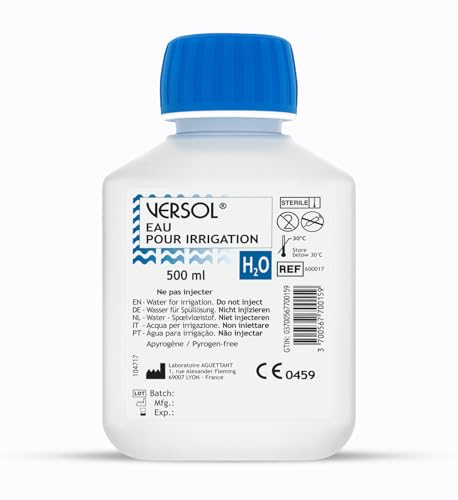 VERSOL® Agua estéril para irrigación – 500 ml – Agua purificada H₂O – Solución estéril y apirógena para la limpieza de heridas